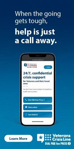 Paid media banner showing the crisis chat screen on a phone under “When the going gets tough, help is just a call away.”