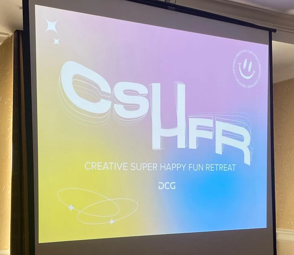 The CSHFR title slide projected on the screen in the retreat meeting room.