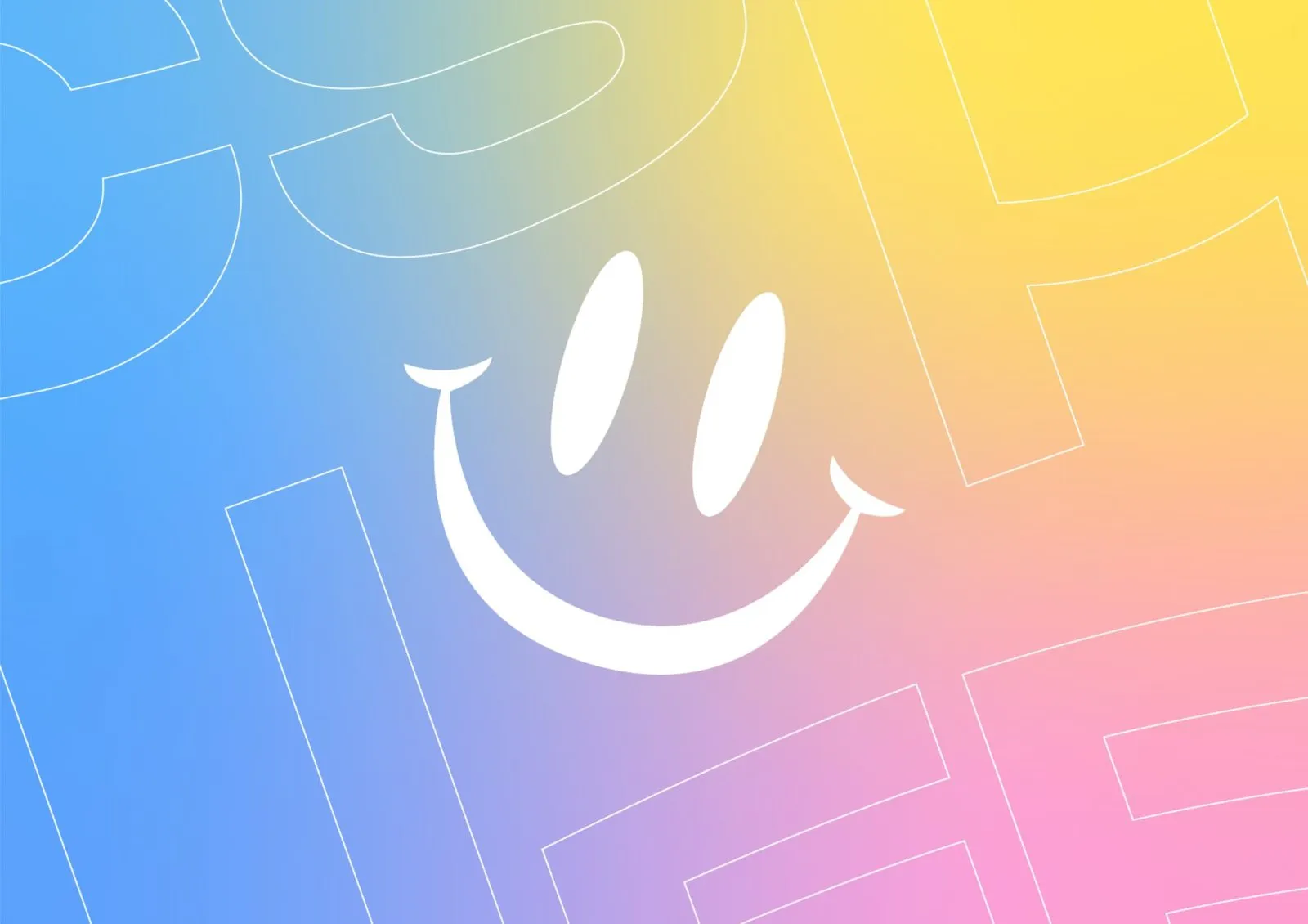 A smiling face drawn in white brush strokes over a blue-to-pink gradient, the outlined retreat letters ghosted behind it.