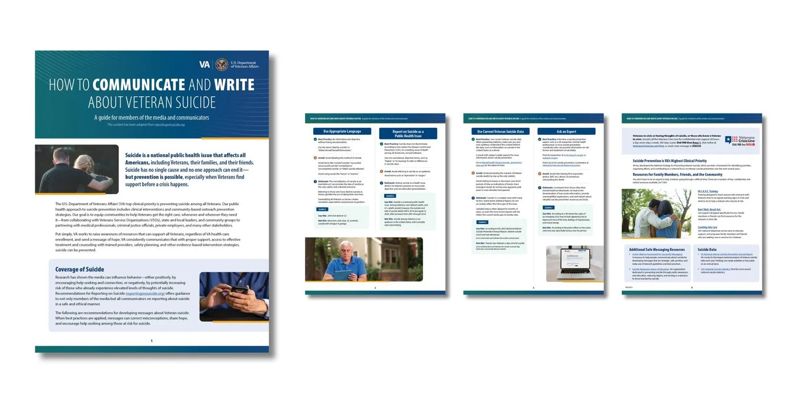 Pages from the safe communication toolkit: a cover sheet beside guidance pages and sample messaging.
